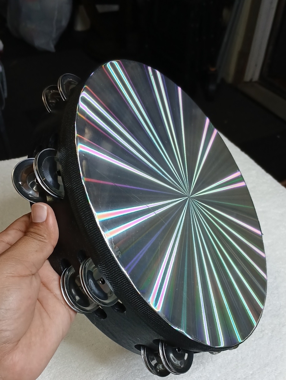 Holographic Starburst Handheld Tambourine - Iridescent